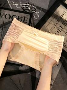 Women's Mid-High Waist Satin Panties, Sexy Lace Trim & Bow Detail, Silky Smooth, High Elastic Comfort Briefs, Sweet Lingerie Underwear - Nhiều màu - Xem 3