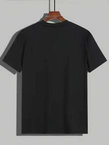 New Men's Short-Sleeved T-Shirt, 180g Cotton, With A "Stay In Your Lane" Print. A Stylish Men's T-Shirt Suitable For Everyday Wear And Fitness Activities. Your Top Choice For A Casual Men's T-Shirt, A  Tee To Layer In Spring And Autumn Or Wear On Its Own In Summer. Unisex Style. - 黑色 - 查看 2