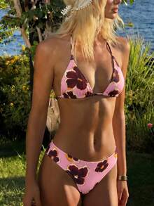 New 2026 Bikini With Print, Straps And Triangle Cup, Sexy Swimsuit For Women's Beach Vacation - FF1334RO - 查看 1