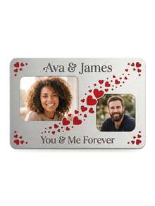 1 pieza Tarjeta de recuerdo de pareja de aluminio personalizada con foto, tarjeta de inserción de billetera personalizada con texto. Tarjeta de recuerdo de pareja personalizable con nombres y fotos personalizados, con diseño de collage de fotos de múltiples cuadrículas decorado con bordes de corazón. - Rojo - Ver 8