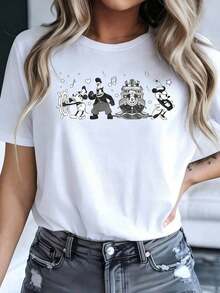 New 2026 Collection: Women's Cotton T-Shirt, Round Neck, Short Sleeve, Cartoon Print, Breathable And Lightweight, For Sports And Leisure, Suitable For Gifts And Parties. - 黑色 - 查看 6
