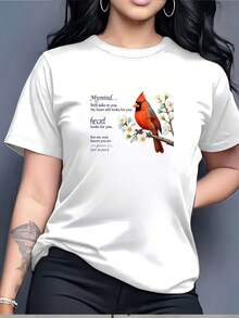 Suave180G Cardinal Bird Graphic T-Shirt For Family Gatherings - Perfect Thanksgiving Gift - Soft And Comfortable Women's T-Shirt With Inspirational Quote For Company Team Building - Festive Short Sleeve T-Shirt For Family Gatherings - New Arrival - 白色 - 查看 1
