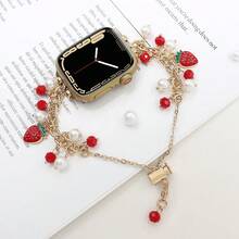 Dây đeo đồng hồ kim loại hình quả dâu tây đính ngọc trai dễ thương, dây đeo đồng hồ sang trọng, thanh lịch, tương thích với Apple Watch Series 9/8/7/6/5/SE, vòng tay độc đáo sáng tạo dành cho nữ. - Nhiều màu - Xem 5