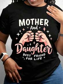 Women's T-Shirt, Mother And Daughter T-Shirt, Best Friends For Life, Black T-Shirt With Mother And Daughter Cuff Design For Matching Family Sets, Mother's Day Gift, Casual Women's Clothing - 黑色 - 查看 7
