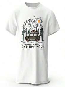 1pc Unisex T-Shirt With Retro National Park Badge Print, 100% Pure Cotton, Classic Print, Hiking Set. - 白色的 - 查看 1