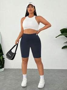 Pantalones Cortos de Compresión de Talla Grande  Negros de Secado Rápido y Refrigeración - Neblina azul - Ver 6