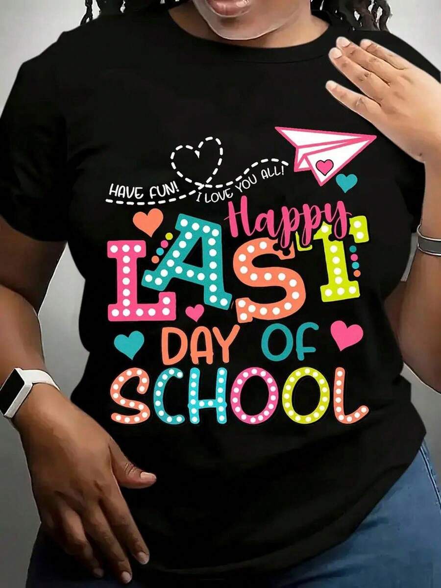 Camiseta Deportiva Casual para Mujer con Diseño Gráfico Escolar Colorido - Camiseta Elástica de Cuello Redondo, Lavable aáquina, Ajuste Cómodo para Todas las Estaciones, para Estudiantes y Amantes de la Educación. - Negro - Ver 1