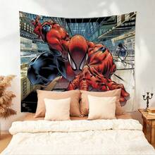 1pc Spider-Man Happy Birthday Backdrop Marvel Superhero Boy Party Decoration Cartoon Photography Background Indoor Holiday Gathering Scene Layout Cake Table Wall Tapestry Anime Fan Birthday Party Props Wall Hanging Decor - Nhiều màu - Xem 3