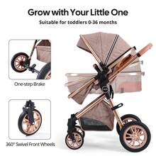 Cochildor High Landscape Baby Stroller, Portable Folding Bidirectional Shock-Absorbing Stroller That Can Sit And Lie Down - 卡其色 - 查看 4