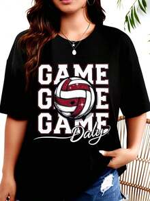 Women's T-Shirt, Women's Sports T-Shirt With Heart Design And Sparkling Details, Perfect For Volleyball Fans And Players, For Everyday Wear Or As A Team Uniform - 黑色 - 查看 1