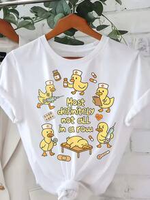Women's 100% Summer T-Shirt, Regular Fit And Casual Style, With A Fun And Creative "Nurse" Duck Print, Cute And Funny Cartoon Design, Light And Pure Material, Regular Standard Fit, Very Suitable For Nurse College Life And Daily Casual Wear. - 白色 - 查看 6