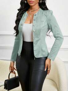 Lady Chaqueta abierta con detalles de botones en ante negro para otoño/invierno - verde menta - Ver 5