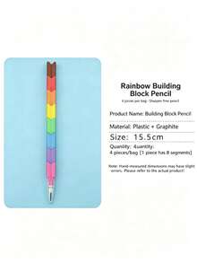 Fun Rainbow-Colored Interlocking Pencil Set, 4 Boxes Containing Pencils Without Points That Can Be Stacked, 15.5 Cm Multi-Colored Pencils, Back-To-School Stationery Gift, Suitable For Children. - A - View 2
