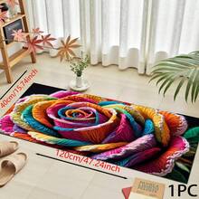 1 pieza Alfombra impresa con patrón floral colorido 2D, Serie de felpudos largos, Adecuado para sala de estar, lavandería, baño, dormitorio, cocina - Multicolor - Ver 5
