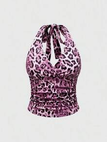Grunge Punk Top de tirantes con cuello halter con estampado de leopardo Y2K para mujer - Multicolor 2 - Ver 5