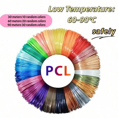 Bút in 3D PCL sử dụng vật liệu in an toàn, thích hợp cho in ở nhiệt độ thấp, đường kính 1,75mm, có từ 10 đến 30 màu ngẫu nhiên, không dễ làm tắc nghẽn vòi phun, được làm từ tinh bột ngô, không gây hại ngay cả khi nuốt phải, màu sắc được giao ngẫu nhiên. Ưu điểm của PCL là hiệu suất in ở nhiệt độ thấp vượt trội so với PLA.