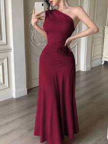 YHHModelyn 1 pieza Vestido de mujer sin mangas con pliegues y ajuste ceñido, de unicolorYHH - Burdeos - Ver 4