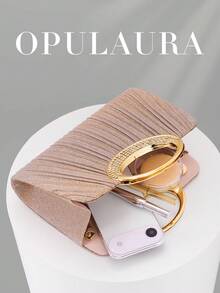 OpulAura 女士时尚闪亮水晶水钻晚宴手拿包，璀璨奢华镶钻正式礼服手提包，适合晚宴、派对、生日、婚礼等场合作为礼物 - 玫瑰金 - 查看 4