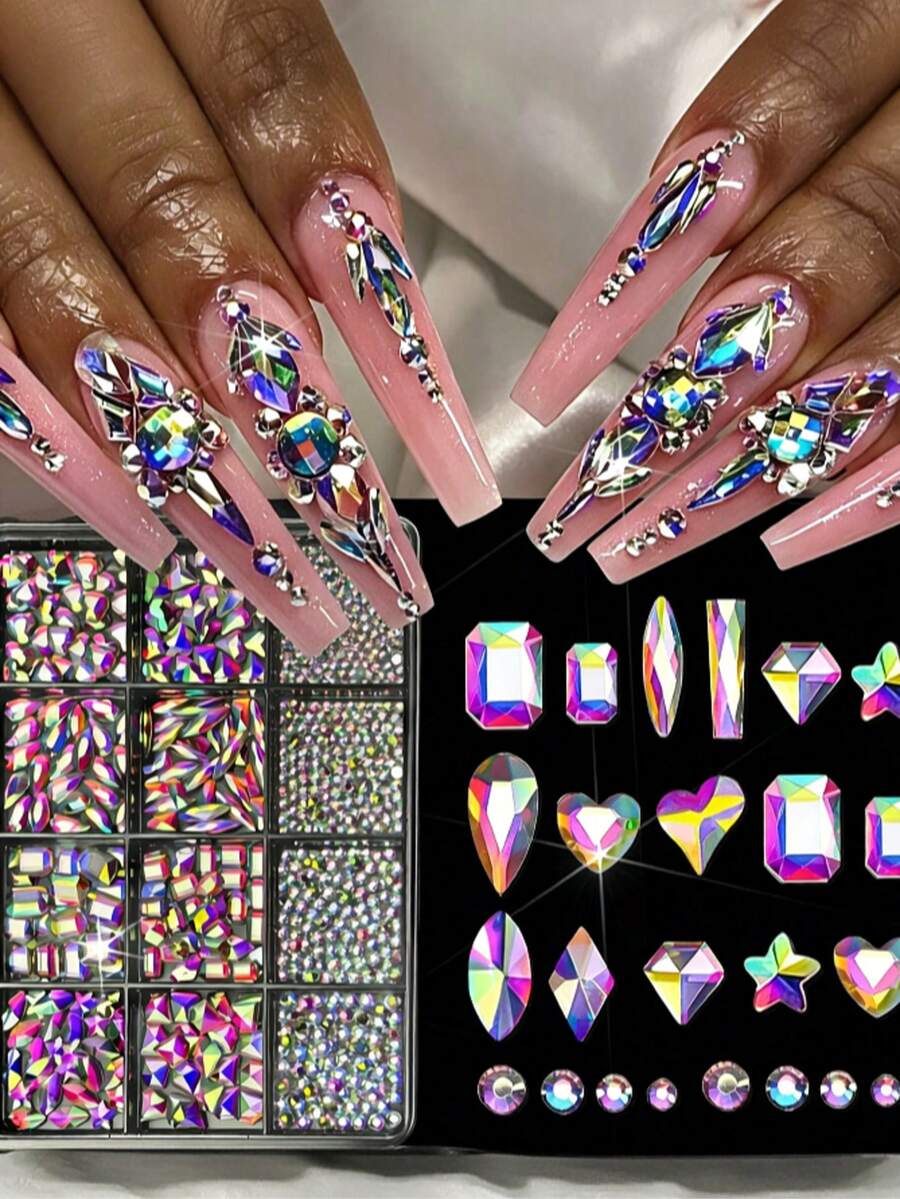 12 Grids/Box 3D Multi-Shapes K9 Glass Crystals Nail Rhinestones 3D Colorful Rhinestones For Nails Supplier, Multi Shape Sizes Flatback Nail Art Rhinestone Nail Charms - Multicolor - View 1