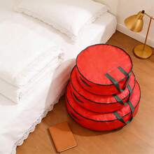 1pc Foldable Christmas Wreath Storage Bag, Portable Waterproof Round Organizer Bag With Handle - Multicolor - View 3