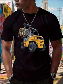Camiseta de algodón 100% de peso pesado para hombre - Estampado gráfico retro de montacargas, corte holgado informal, transpirable, cuello redondo, manga corta, estilo de ropa de trabajo de temática industrial con diseño de montacargas amarillo, lavable a máquina, comodidad para todas las estaciones, para almacén y uso casual, inspiración vintage, diseño de color puro, moda para el lugar de trabajo, para amantes del estilo informal, inspiración constructiva, ropa clásica de calle, lavable a mano, ropa práctica, para hombres con estilo vintage - Camiseta unisex de algodón de manga corta y cuello redondo, estilo callejero vintage, blusas para mujer. blusas.blusas casuales para dama.Impresión de osos cariñosos.Camiseta estampada Impresión de osos cariñosos. - Negro - Ver 7