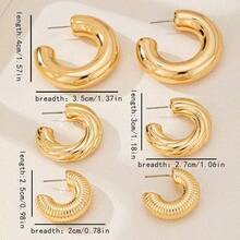 3 Pairs Classic Fashion Personalized C-Shape Twisted Water Drop Earrings Set, Exaggerated Shiny Elegant Versatile Earrings Gift Set For Women, Suitable For Daily Wear - Earrings - View 5