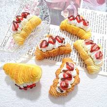 1pc/3pcs Realistic Food Toy, Croissant Cream Filled Bun Resin Accessory, DIY Phone Charm Decor - Multicolor - View 2