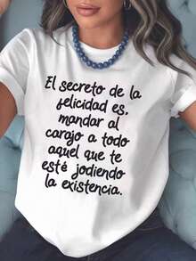 1 pieza de elegante camisa para mujer, cuello redondo, manga corta, estilo casual, diseño de inspiración natural, cómoda, sencilla, elegante, a la moda para ir al trabajo, vacaciones y uso diario, camisa versátil de estilo vintage, entrega local, 180g 100% algodón. - Blanco - Ver 1