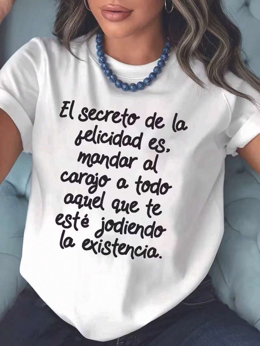 1 pieza de elegante camisa para mujer, cuello redondo, manga corta, estilo casual, diseño de inspiración natural, cómoda, sencilla, elegante, a la moda para ir al trabajo, vacaciones y uso diario, camisa versátil de estilo vintage, entrega local, 180g 100% algodón. - Blanco - Ver 1