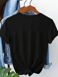 1 camiseta estampada para mujer - lindo osito de peluche con gafas y estampado "You are yourself", corte holgado, cuello redondo, manga corta, adecuada para uso casual en primavera y verano, camiseta de osito de peluche, camiseta cómoda para el día a día, camiseta con diseño divertido. 100% algodón, 180g. - Negro - Ver 4