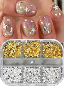 Gold Luxury Star/Heart Shaped Metal Decorations, Alloy Mini Pentagram & Heart Shaped Metal Studs Suitable For Metal Nail, Punk Style Party Manicure Supplies For Women - Multicolor - View 2