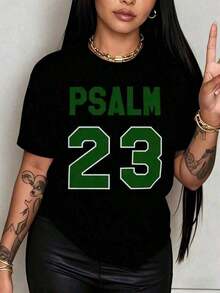 Women's Breathable Christian Faith T-Shirt - Psalm 23 Bible Verse Print, Lightweight, Crew Neck, Short Sleeve, White With Green Text, Casual Outdoor Wear - Washable Summer Top (US Sizes) Fashionable Women's Clothing - 黑色 - 查看 7