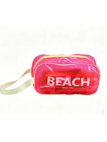 果凍色透明大容量防水旅行托特包，附「Beach Easy Life」迷你化妝包，PVC果凍手提包 - 彩色 - 查看 13