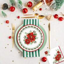 Suministros de fiesta de Pascua de Navidad servilletas de platos rojos y verdes de 9 pulgadas vajilla desechable de Navidad para fiestas de Navidad reuniones de día festivo celebración de invierno - Rojo y verde - Ver 7