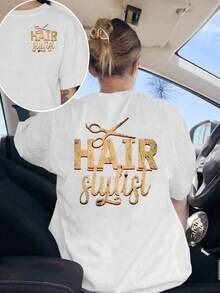 Printed T-Shirt With Designs On The Front And Back, ETIITA DE PEO Pattern, Casual Short-Sleeved Round Neck For Women, Comfortable Fit, Classic Design, Fashionable Item, Double-Sided Printed Top For Women. Elegant Party Outfit, T-Shirt For Elegant Ladies, Blouses Suitable For Curvy Women, Prom Skirts, Casual Wear - 白色 - 查看 7