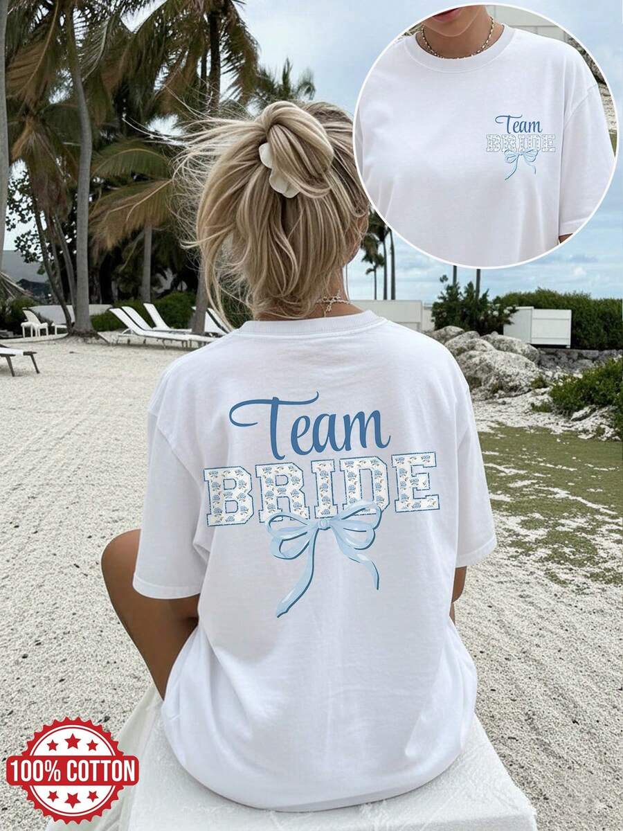 [Double-Sided Print] Casual Loose Spring And Summer T-Shirt, Cool Style, Pink, Printed, Pure Cotton Short Sleeve Off-Shoulder T-Shirt For Women, Elegant Party Outfit, T-Shirt For Elegant Ladies, Blouses Suitable For Curvy Women, Prom Skirts, Casual Wear - 白色 - 查看 1