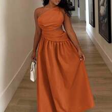 New Asymmetrical Hollow-Out Backless Criss-Cross Strap Detail Long Dress, Casual Resort Style, Spring/Summer - B - Color caoba - Ver 1
