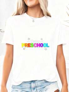 Colorful Preschool Team-Themed Graphic With Vibrant Rainbow Lettering And Arrow Details – Fun Design For Women, Ideal Gift For Preschool Teachers, Mothers, Or Early Childhood Educators, ComPure-Cotton - 白色3 - 查看 8