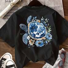 Women's T-Shirt With Sparkling Golden Cherry Design - 黑色 - 查看 1