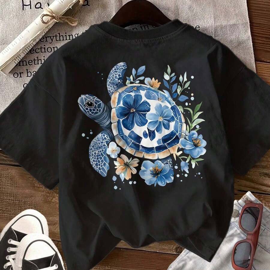 Women's T-Shirt With Sparkling Golden Cherry Design - 黑色 - 查看 1