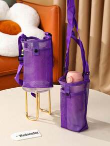 9 Colors Available, This Outdoor Portable Mesh Water Bottle Phone Crossbody Bag Is Made Of Breathable And Durable Nylon Mesh Fabric, With Adjustable Shoulder Strap And Snap Closure Design, Can Securely Hold Phone. Suitable For 500-750ml Water Bottles. - Multicolor - View 9