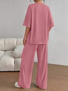 PRETTYGARDEN Women's Summer Clothes 2 Piece Sets Lounge For Short Sleeve Matching Airport Travel Outfits Casual Pink Vacation  Summer Brunch Pink Outfits For Women Mothers Day Outfit - 粉色 - 查看 2