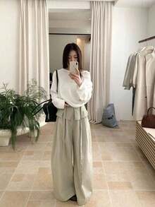 Women Pants - 白色和綠色 - 查看 3
