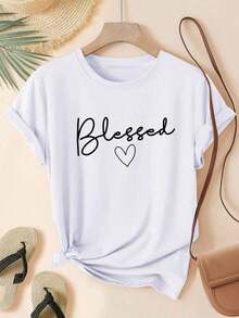 1 Women's T-Shirt - Heather Grey With Heart Print, Soft Casual T-Shirt For Everyday Wear, Sizes S-XXXL - Perfect For Everyday Wear And Special Occasions. 180g - Versatile 100% Cotton Women's Casual T-Shirt - Easy To Match Basic. - 白色 - 查看 1