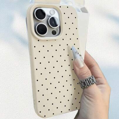 1 chiếc ốp lưng điện thoại họa tiết chấm bi đen in UV, chất liệu giả da.