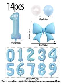 14个40英寸浅蓝色数字气球套装，包含大蝴蝶结铝箔气球、珍珠白、马卡龙蓝乳胶气球，以及0-9数字形状的大气球，适合生日派对、婴儿派对、周年纪念装饰。 - 淺藍 - 查看 11