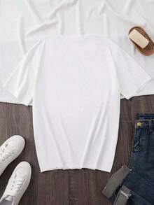 Soft 100% Cotton T-Shirt, Local Shipping - Women's Elegant Pure Cotton Casual Wear, White Round Neck T-Shirt With Red Heart Print, Loose And Comfortable Fit, Perfect For Spring/Summer/Autumn, Medium Stretch Fabric, Appliqué Detail, Essential For Vacation, Breathable Cotton T-Shirt, Goes With Everything. - 白色 - 查看 3