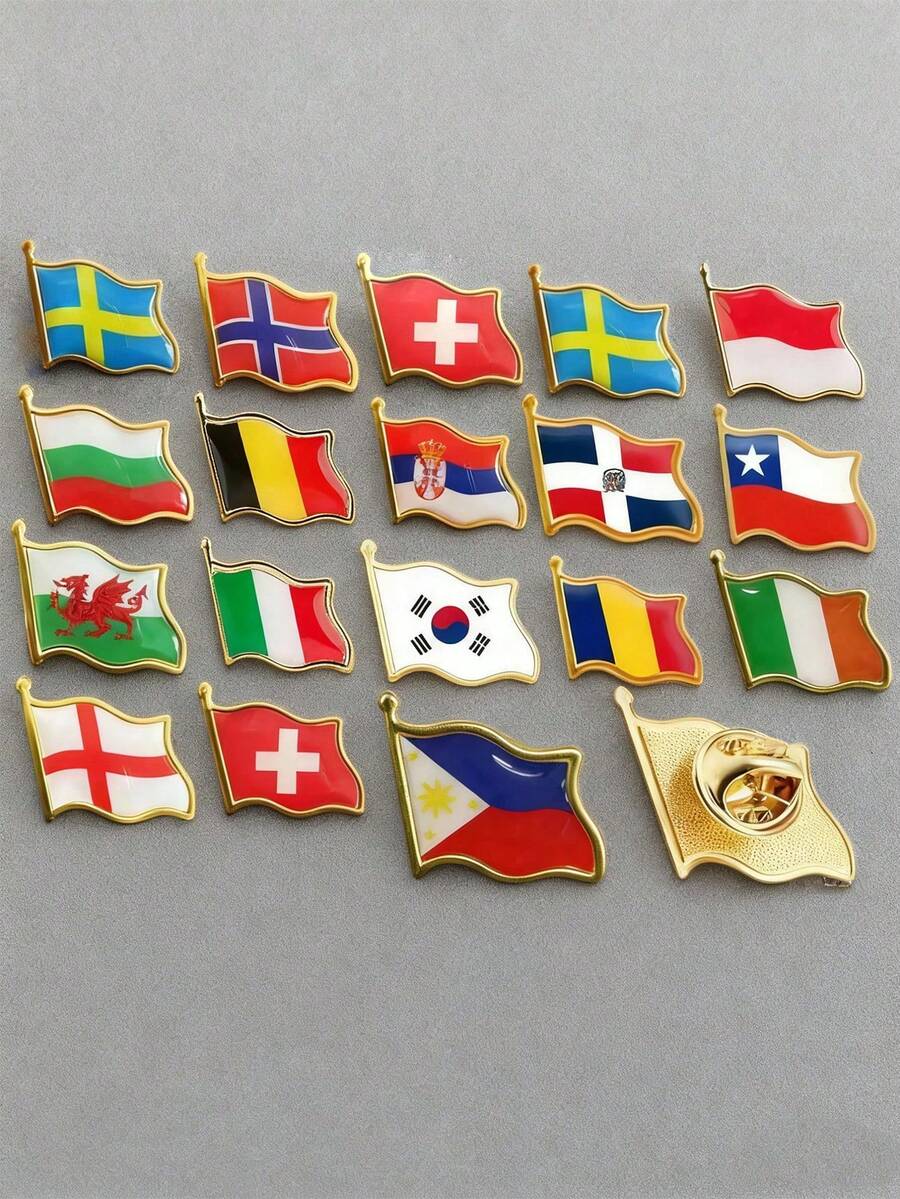 2pcs Flag Pins From Around The World, Wave Resin Flag Badges, Alloy Medal Brooches, Suitable For Various Events, Festivals, Conferences, Suit Lapel Pins