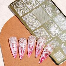 1 pezzo Piastre per stencil per unghie con fiocco da ballerina francese - Disegno in pizzo e farfalla consumata, Modelli per timbro unghie riutilizzabili in acciaio inossidabile per manicure - Multicolore - Visualizzare 8