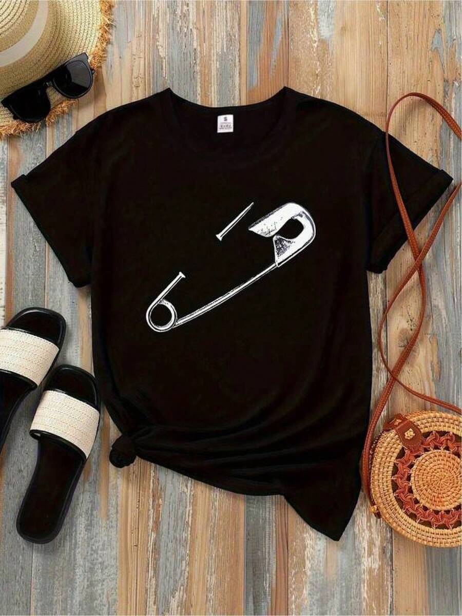 1 Pieza Camiseta Unisex Holgada 180g 100% Algodón Puro, T-shirt moderna con diseño original, cómodo y versátil, ideal para ocasiones informales, talle disponible y color negro, moda contemporánea,  de streetwear. Cómoda y versátil para escuela, trabajo, salidas y eventos casuales - Negro - Ver 1